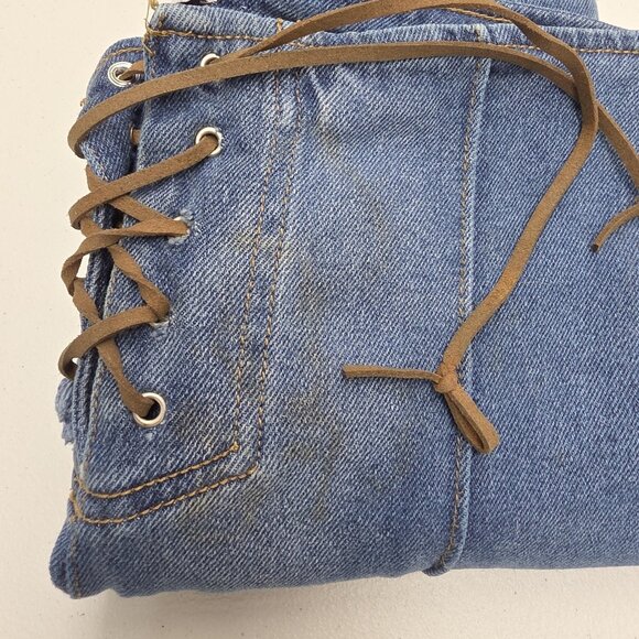 SO Flare Jeans Womens 9 29W Blue Lace Up Front High Waist Frayed Hem Retro Y2K - Picture 11 of 11